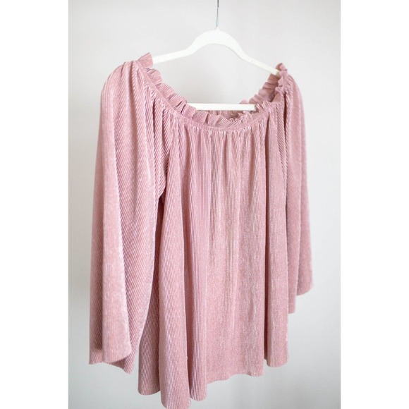 Anthropologie Deletta Vacances Pleated Pink Blouse Off The Shoulder SZ L - Picture 7 of 8
